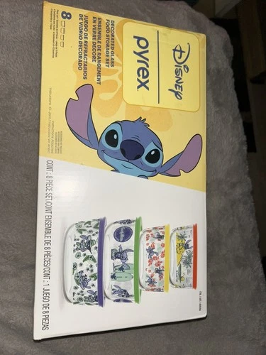 Pyrex Lilo & Stitch Glass Food Storage Bowl & Lid Set 8 Pieces New In Box