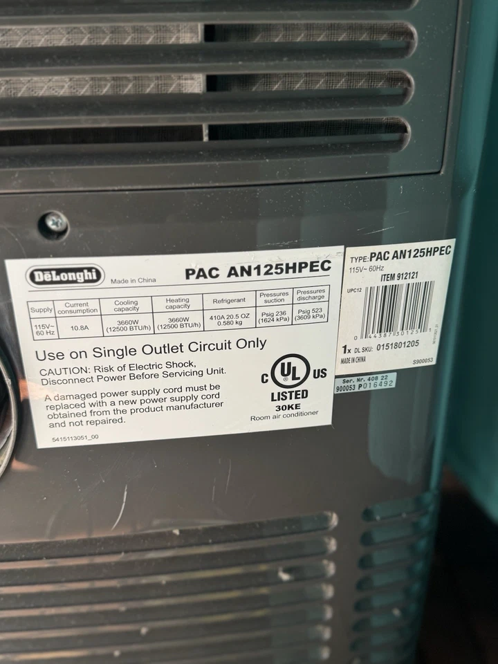 DeLonghi PACAN125HPEKC Pinguino Portable Air Conditioner NEEDS FAN BLOWER - Image 3 of 4