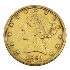 1891-CC $5 Liberty Head Half Eagle United States Gold Coin Carson City #C773-2