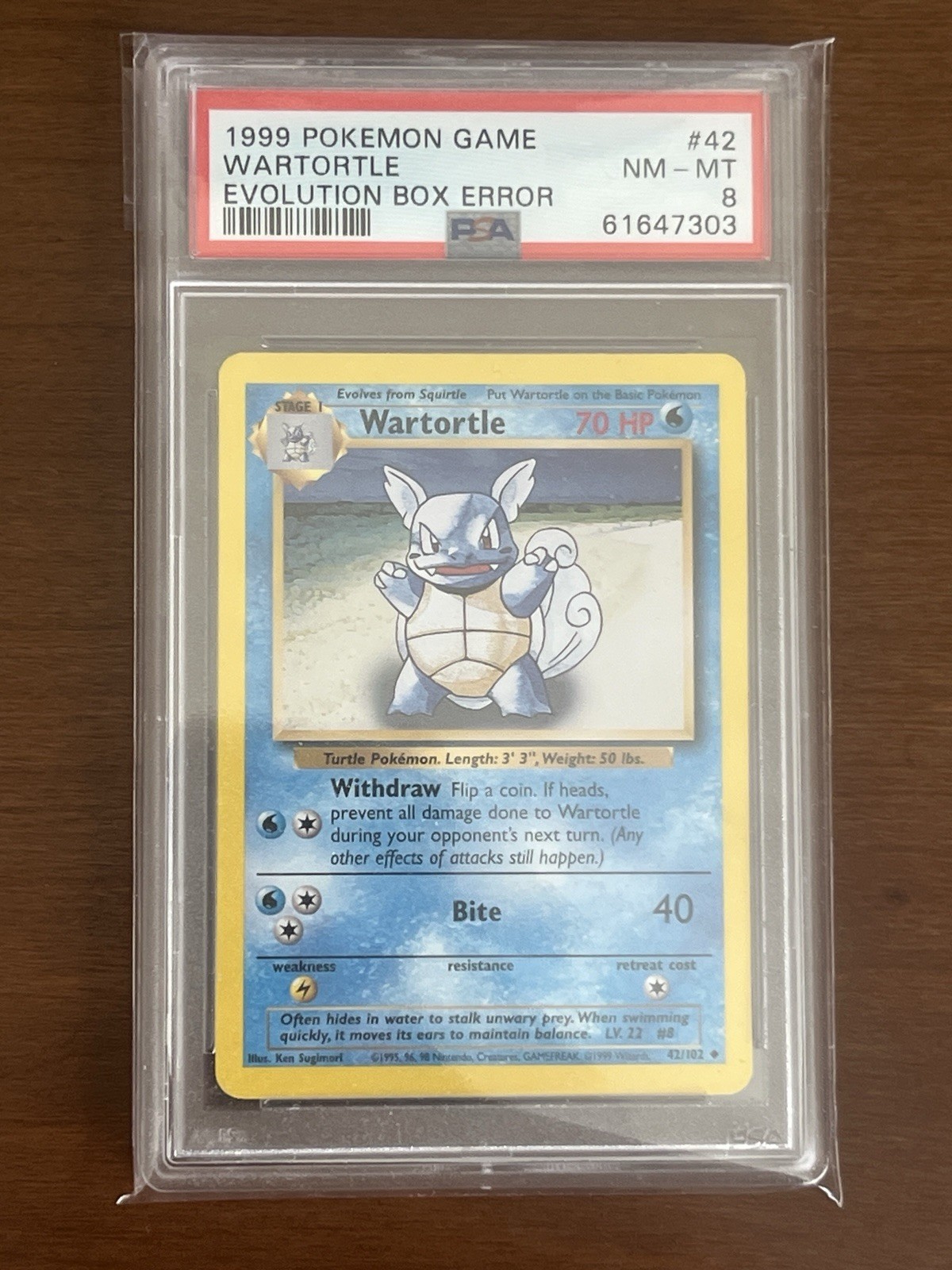 Wartortle 1999 Pokemon Base Set Evolution Box Error PSA 8 #42