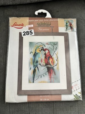 Rare Vintage Lanarte Two Parrots Cross Stitch Kit Kooistra Tropical Birds 29x39