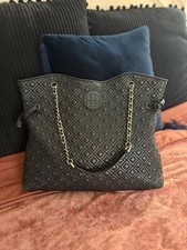 Tory Burch Quilted Diamond Marion Slouchy Tote Bag Black