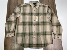 NEW Carhartt Mens M Loose Fit Brown Plaid Flannel Button Shirt Heavyweight NWT