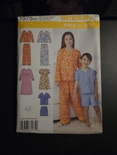 Simplicity 1575 Girl's Boy's PJ's or Lounge Top Pants Gown Pattern Size 3-4-5-6