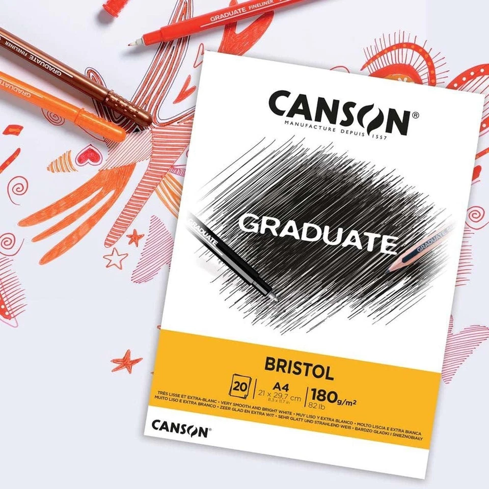 [C400110383] CANSON Bloc 20 Feuilles Dessin GRADUATE BRISTOL 180g A4 Blanc Tr... - Photo 3/3