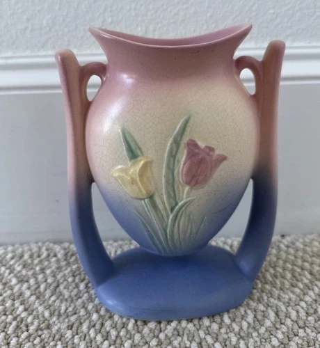 Vintage Hull Sueno Tulip Vase 108-33-6  Blue Art Pottery 7” Pink And Purple