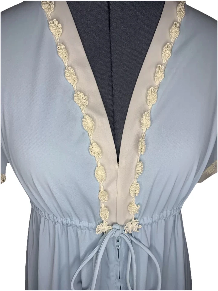 Vestido camisón vintage Vanity Fair azul blanco túnica de anfitriona talla 12 Foto 2 de 4