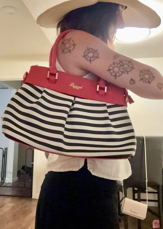 Bolso de Mano Náutico Retro Prohibido Rojo Blanco Rayas Pin-Up Cartera Bolso de Mano  Foto 2 de 4