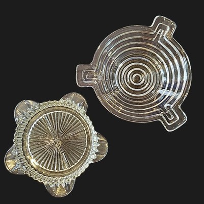 Anchor Hocking Ash Trays MANHATTAN & QUEEN MARY Art Deco Clear Lot of 2