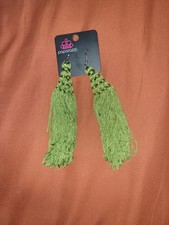 Paparazzi Green Fabric Tassel Dangle/Drop Earrings Hook Closure Lobe