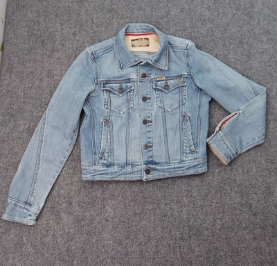 Pepe Denim Jacket womens Medium Blue Buckle Back LIght Wash Logo Y2K Vtg