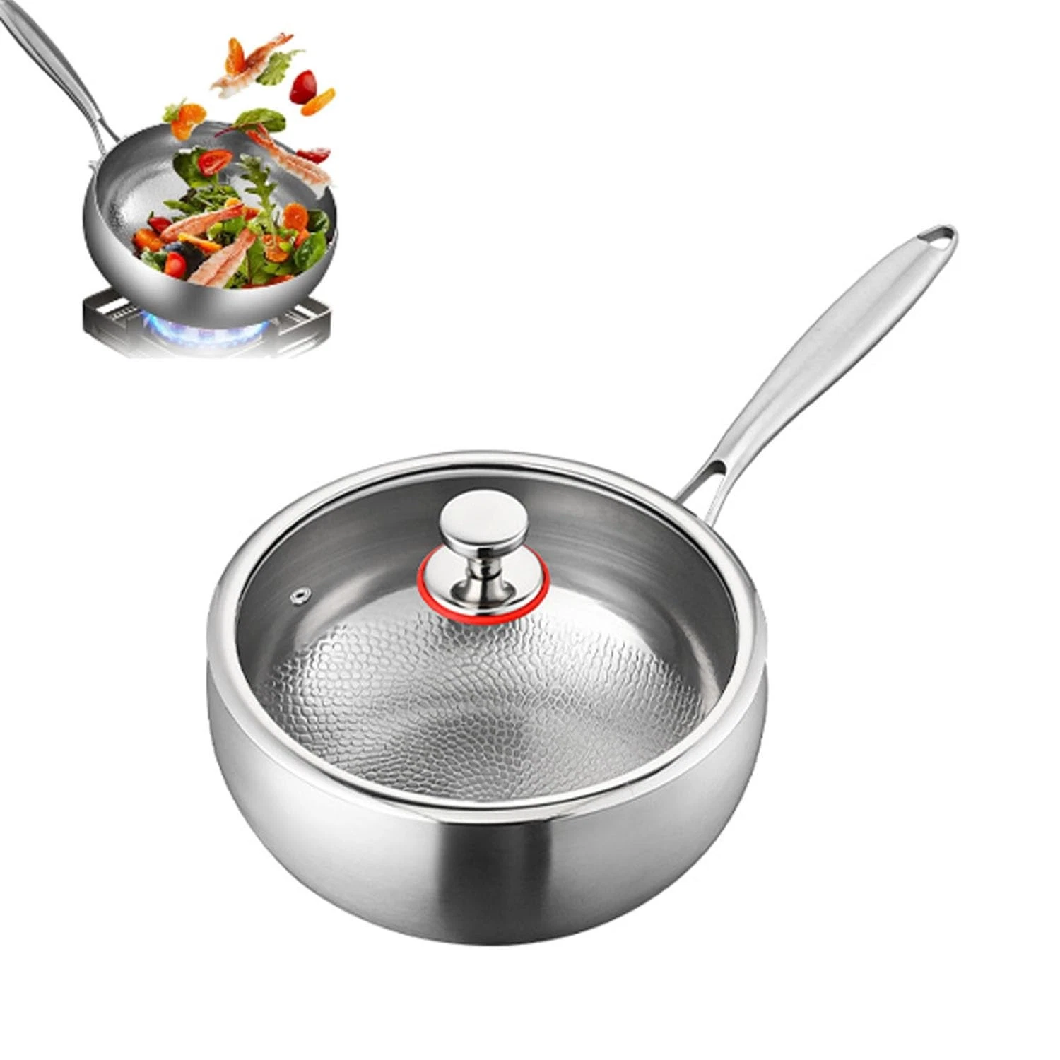 Titanium Hammered Pan with Lid, Thickened Multi-Layer Stock Pot, Titanium Wok...