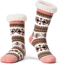Women's Fuzzy Slipper Socks Non-Slip Grippers Cozy Sherpa Lined Christmas Gifts