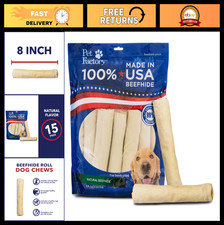 100 USA Beefhide Dog Chew Treats - 8" Rolls, Natural Flavor, 15 Count Pack