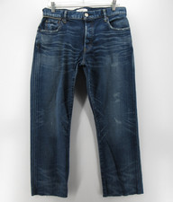 Moussy Vintage Jeans Women 29 Blue Button Fly Slim Straight Crop Raw Hem Japan