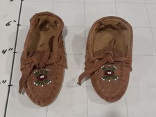 Vintage Hand Sewn Native American Beaded Suede Leather Child Baby Moccasins