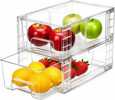 2 Pack Stackable Storage Drawers,Plastic Organizers Bins, Drawers Storage with H
