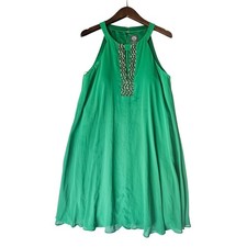 Vince Camuto Green Halter Dress Sleeveless Beaded Neckline Party Cocktail Sz 10