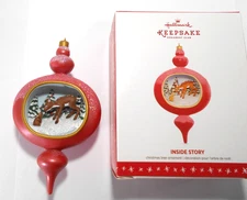 Bunny Rabbit & Deer in Wintry Scene INSIDE STORY Hallmark Ornament Series 1st