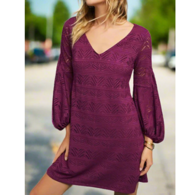 Anthropologie Boho Mini A-Line Dress Womens XS Purple V-Neck Knit Long Sleeve Anthropologie Boho Mini A-Line Dress Womens XS Purple V-Neck Knit Long Sleeve
