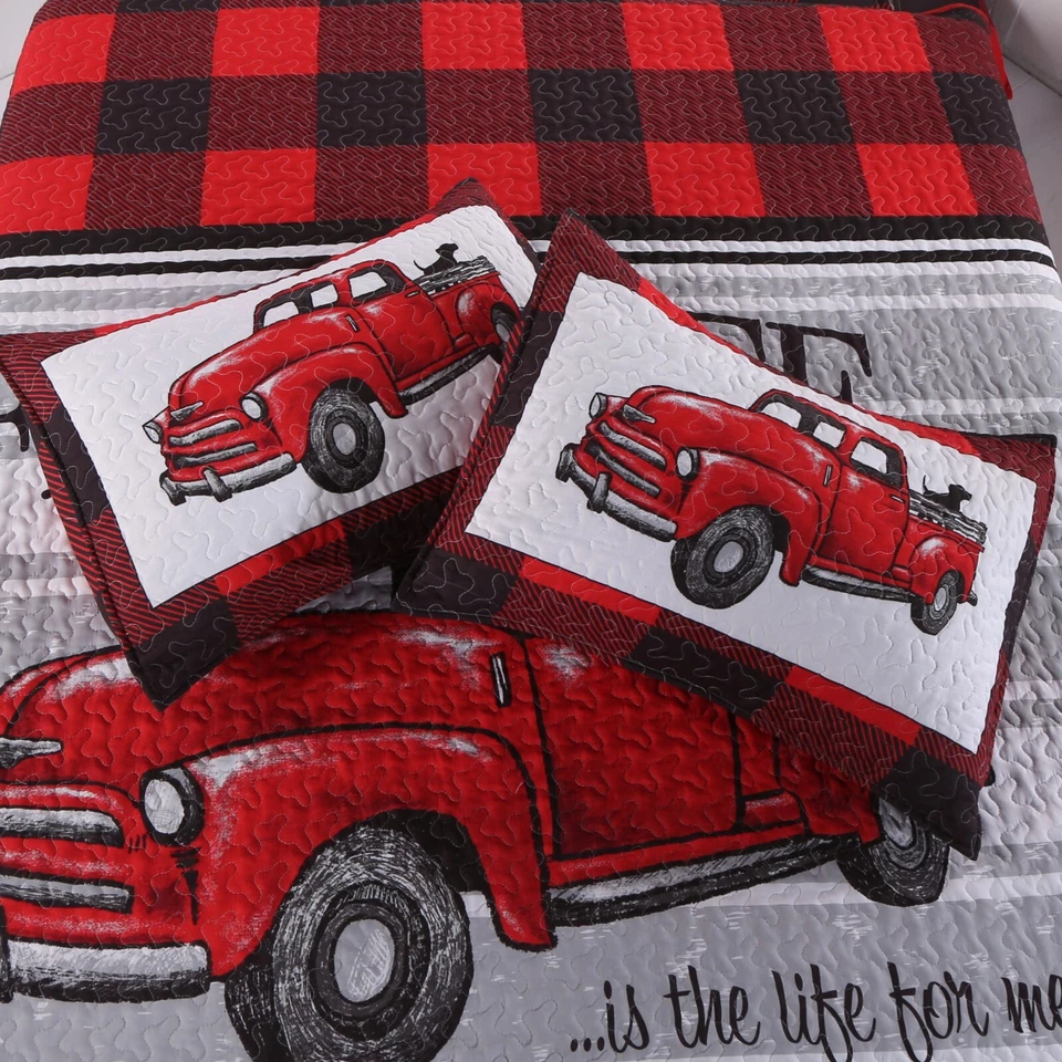 Virah Bella - Farm Life Red and Black Plaid - Lightweight Reversible Quilt Set - Image 4 of 4