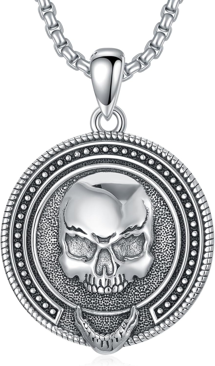 Memento Mori Necklace for Men 925 Sterling Silver Skull Pendant