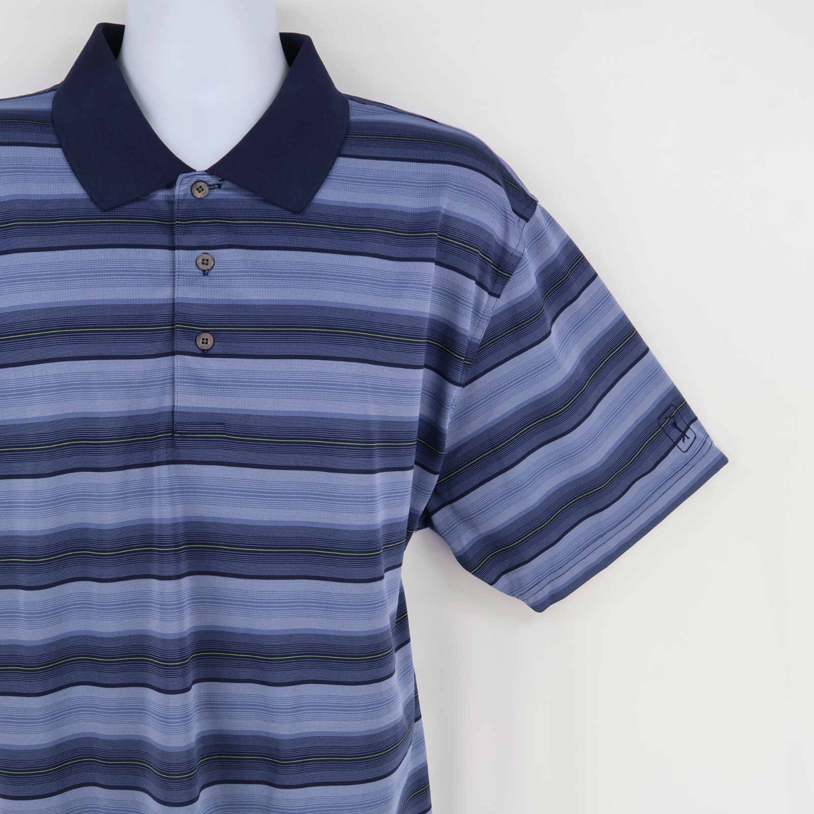 Champions Tour Polo Golf Shirt Mens Sz XXL Blue Striped 100% Polyester Athletic