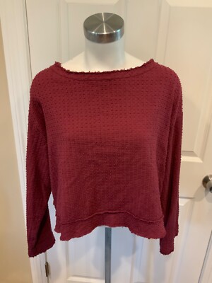 Free People Maroon Knubby Boxy Button Back Top, Size Small
