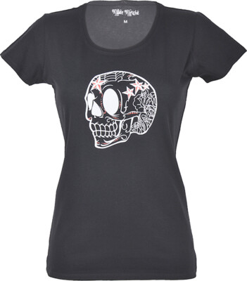 Killer Kirsche »MEXICAN SKULL« Oldschool Girlie Kurzarm Motiv T-SHIRT Rockabilly