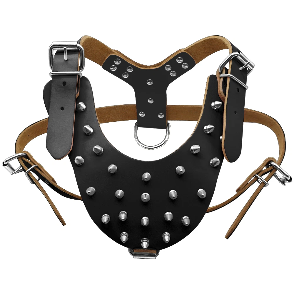 Dog Harness Spiked Studded PU Leather Pitbull Mastiff Boxer Bully Chest 26~34"