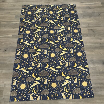 Spoonflower Harvest Moon Hares Golden Indigo Cyprus Cotton Curtain Panel Rabbit