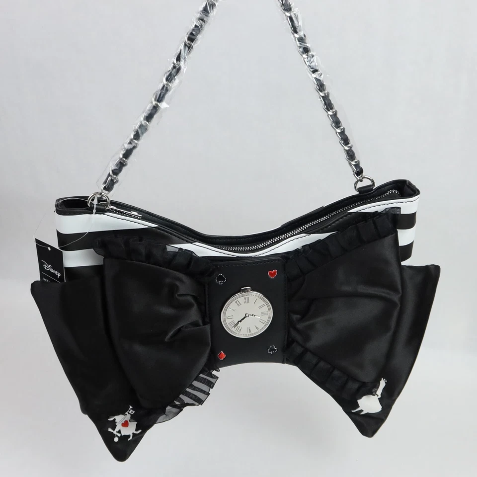 Disney Alice In Wonderland Stripe Bow Shoulder Bag White Rabbit Silhouette Clock