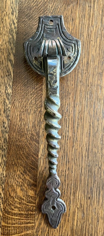 Antique Vintage Arts and Crafts Mission Brass Door Handle with Thumb Press