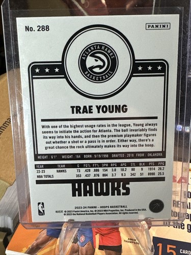 2023-24 Panini NBA Hoops #288 Trae Young Tribute Blue Atlanta Hawks - Picture 4 of 4