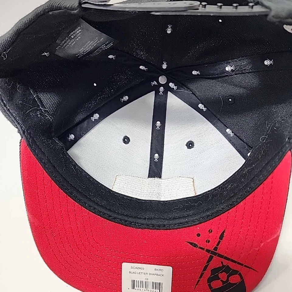 New Sullen Art Collective Hat Snapback Cap Men Red and Vlack Skull With Stickers - Image 4 of 4