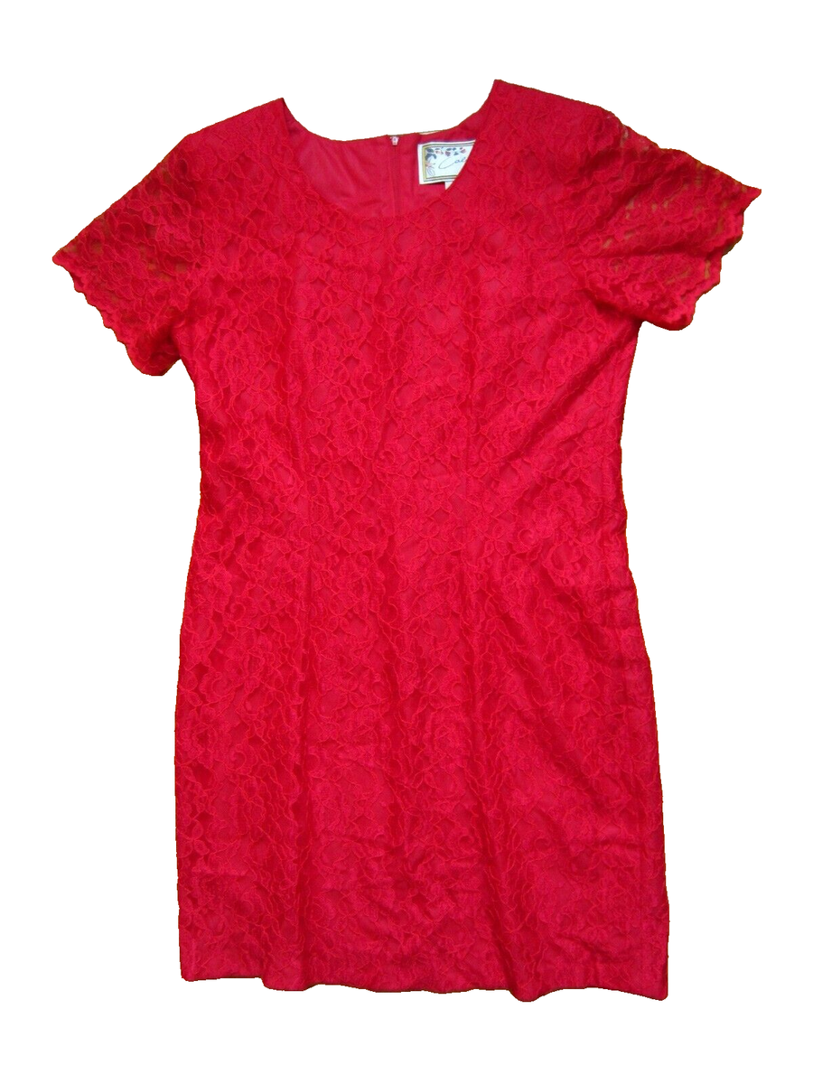Red Lace Dress for Women Short Sleeve Lace Overlay Lined Sheath S14  Day/Evening | eBay