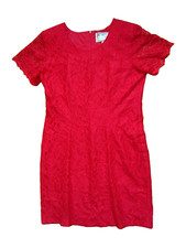 Red Lace Dress for Women Short Sleeve Lace Overlay Lined Sheath S14 Day/Evening