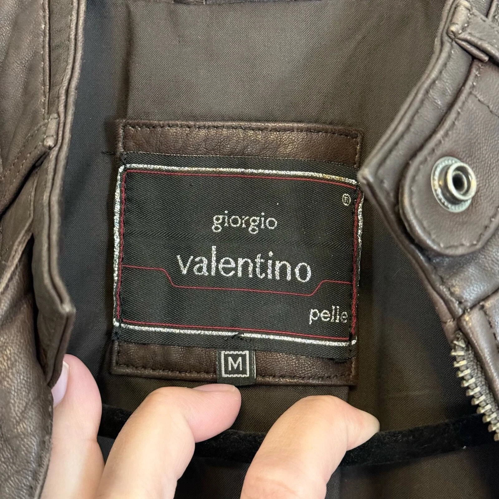 Giorgio Valentino Giacca Donna M Moto Biker Pelle Finto Collo Zip Marrone