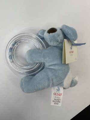 Gund Baby Spunky Puppy Ring Rattle Light Blue Stuffed Plush Toy 58980 New Tags