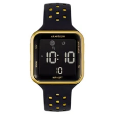 Sport Unisex Gold-Tone Accented Digital Chronograph Black Perforated Silicone...