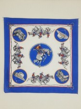 Vintage Cowboy Bandana Blue White Horse Boot Hat Print Logo Made In USA