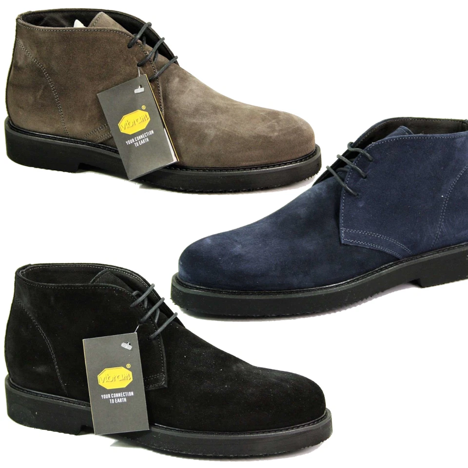 Scarponcini polacchini NERO GRIGIO BLU uomo EXTON pelle camoscio ITALY Vibram