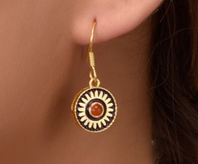 Masterly Crafted Carnelian 14K Gold Plated Art Deco Enameled Earring