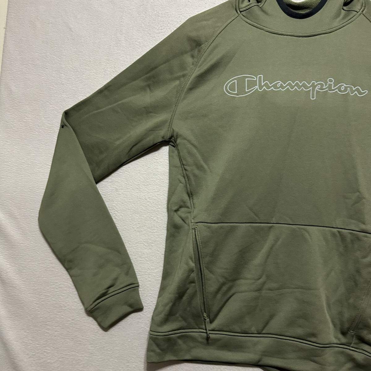 Champion Green Spellout Logo Hoodie Mens Size Small