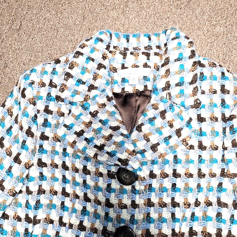 Винтажный Caslon пальто размер S женская куртка синий белый коричневый смесь трикотажа атлас с подкладкой - Изображение 2 из 4