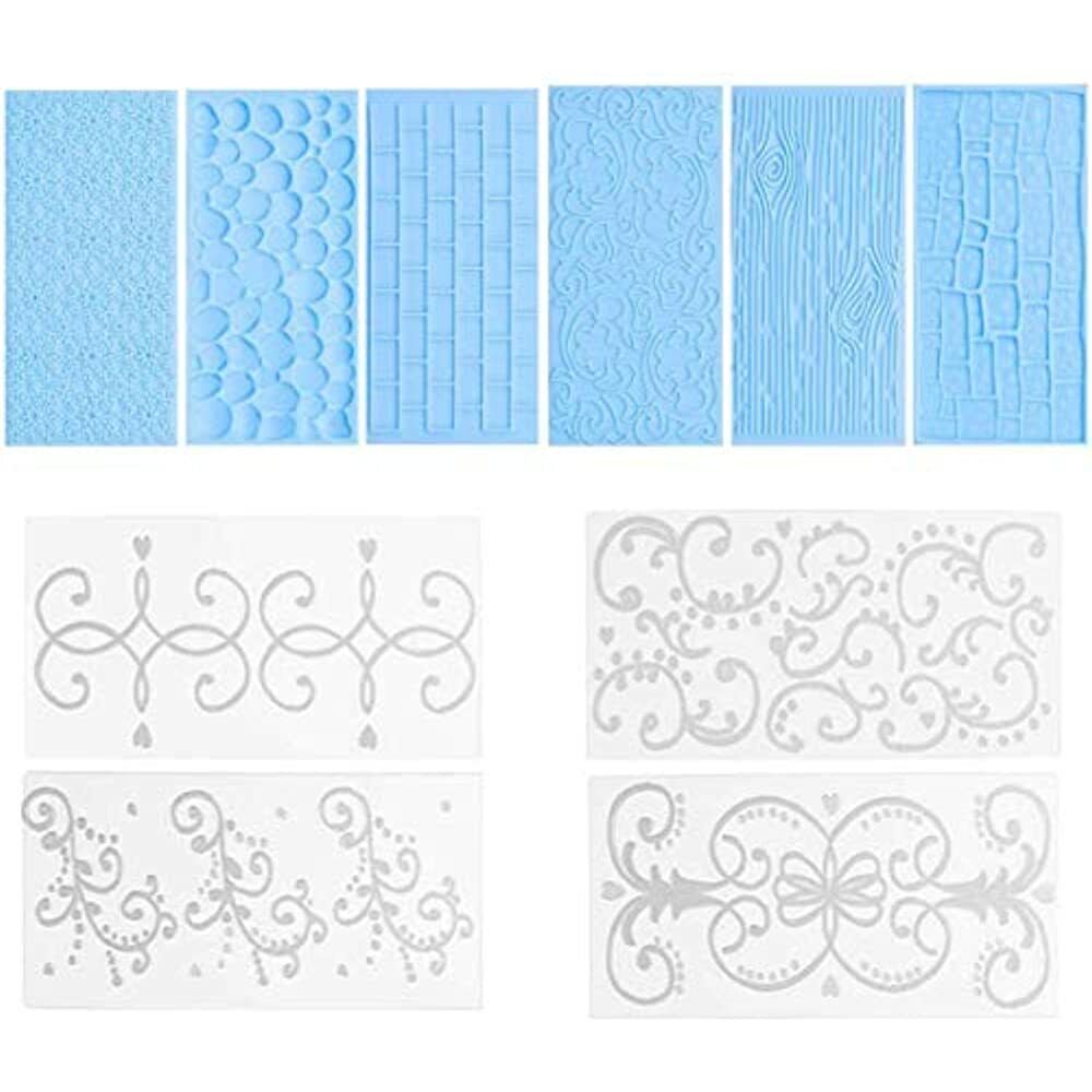 10Pcs Set Fondant Impression Mat, Texture Grid Cake Border Decorating Tool Mold
