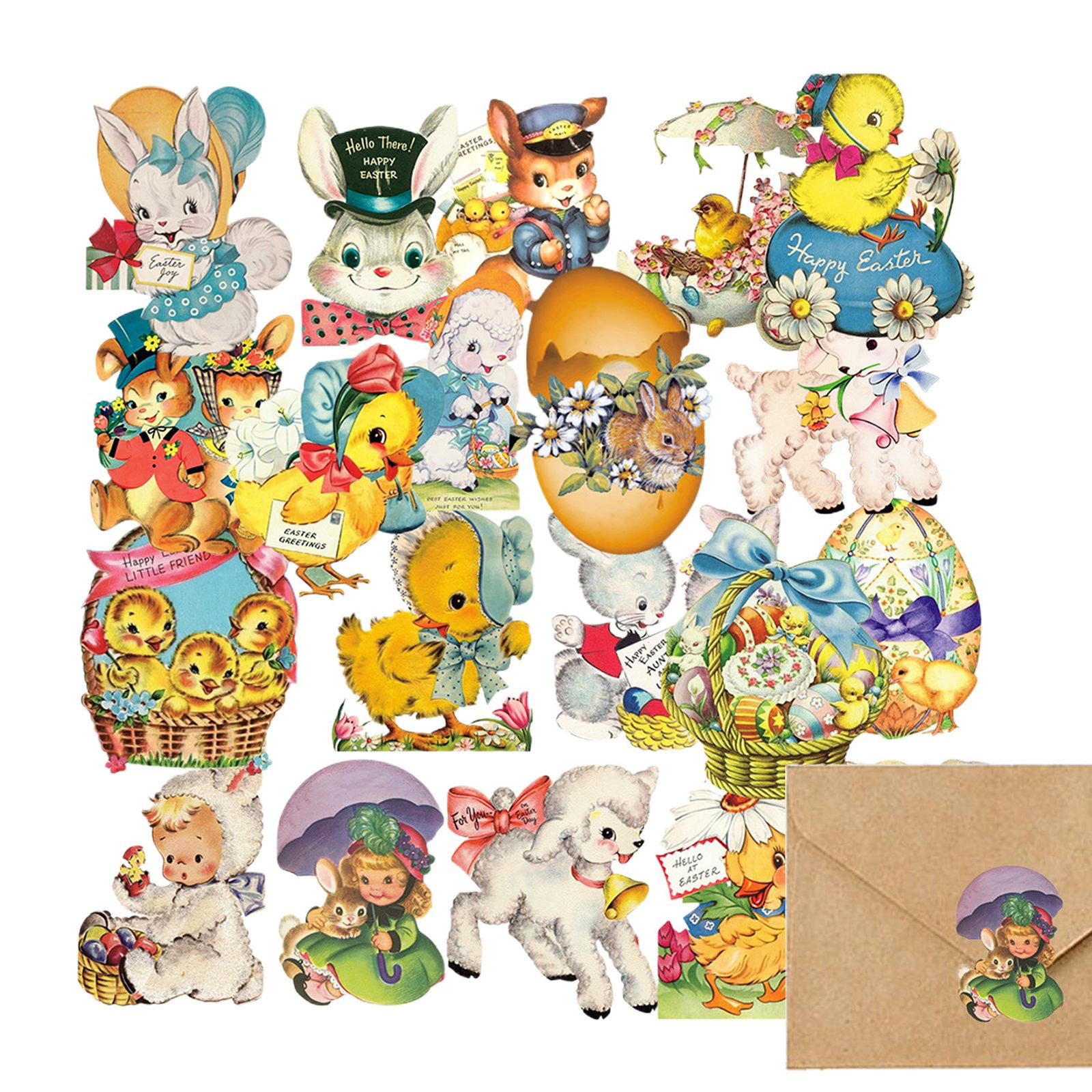 25X Easter Stickers For Kids Self-Adhesive Bunny Flower Egg Stickers