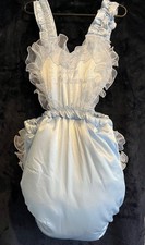Baby Blue Satin Heart Bibbed Diaper Spreader Pants Waist 24”