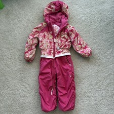 Obermeyer Girls Snow Ski Suit I-Grow Pink Floral Hearts Size 3 Saffron