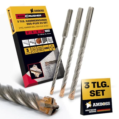 AMBOSS WERKZEUGE SDS Plus Hammerbohrer Set 3tlg. 4X Schneiden PGM Ø 6-10mm x 160mm - AMBOSS